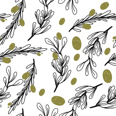 Tasarımınız için el çizimi zeytinsiz desen. Kusursuz arkaplan
