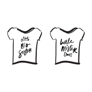 Büyük abla. Ağabey. Tişörtler. Erkek ve kız kardeşlerle ilgili alıntılar. Tasarımınız için el yazısı çizimleri.