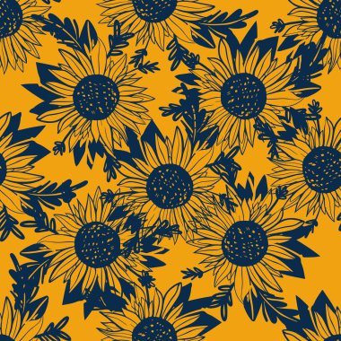 Tasarımınız için klasik ayçiçeği dijital arka planı. Kusursuz desen