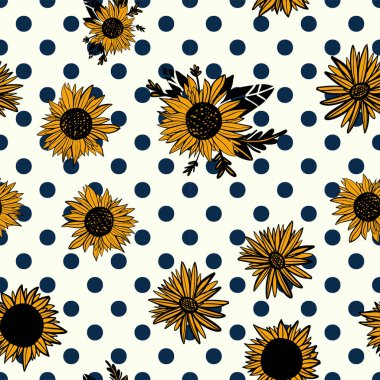 Tasarımınız için klasik ayçiçeği dijital arka planı. Kusursuz desen