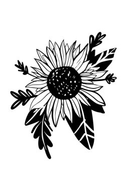El çizimi ayçiçeği çizimi. Monogram