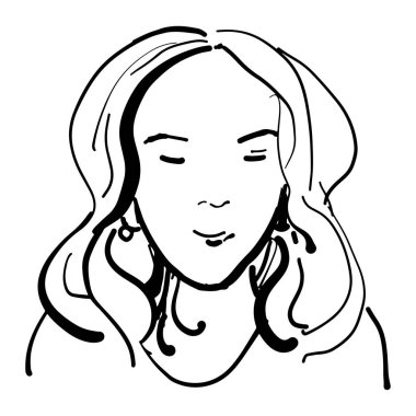 Kadın portresi. Vektör elle boyanmış illüstrasyon. Genç kız yüzü.