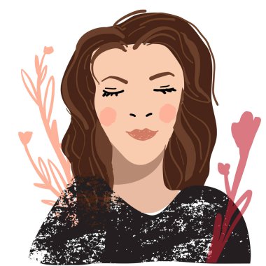 Kadın portresi. Vektör elle boyanmış illüstrasyon. Genç kız yüzü.