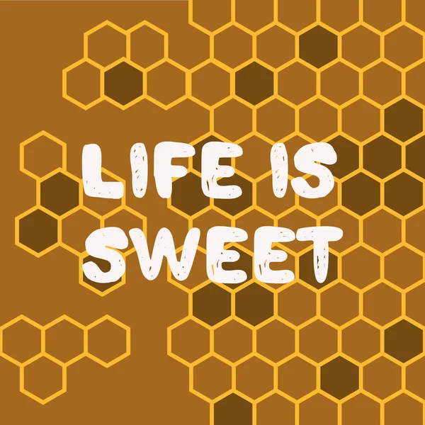 Hayat çok güzel. Özel tipografi. Bal peteği arkaplanı