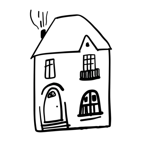 Huis Illustratie Voor Ontwerp Kleine Met Hand Getrokken Lijn Gebouw — Stockvector
