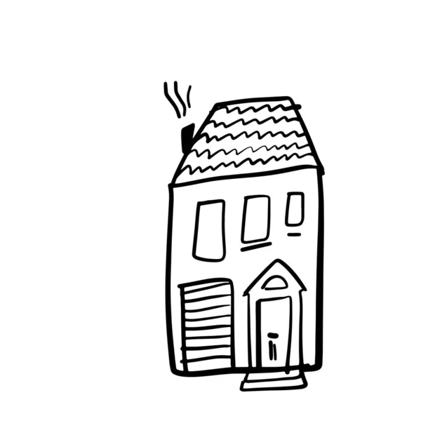 Huis Illustratie Voor Ontwerp Kleine Met Hand Getrokken Lijn Gebouw — Stockvector