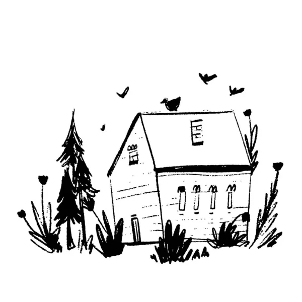 Haus Illustration Für Ihren Entwurf Kleine Handgezeichnete Linienbauzeichnung — Stockvektor
