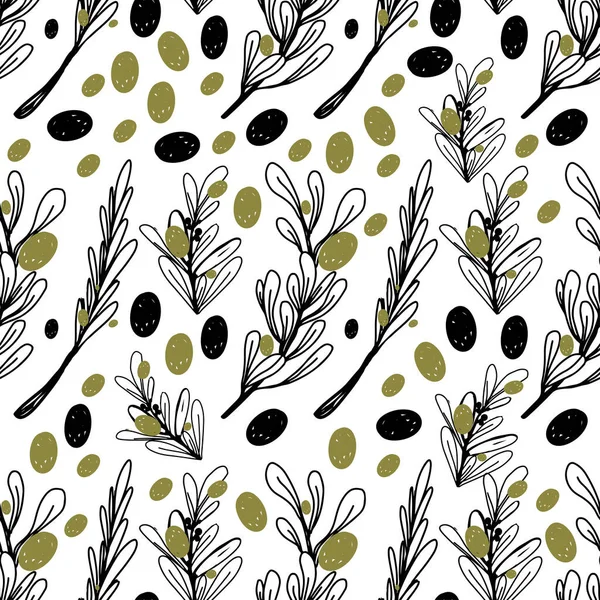 Olives Dessinées Main Motif Sans Couture Pour Votre Conception Fond — Image vectorielle