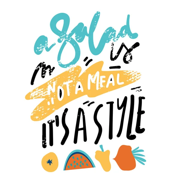 Una Ensalada Una Comida Estilo Ilustración Letras Mano Para Diseño — Vector de stock