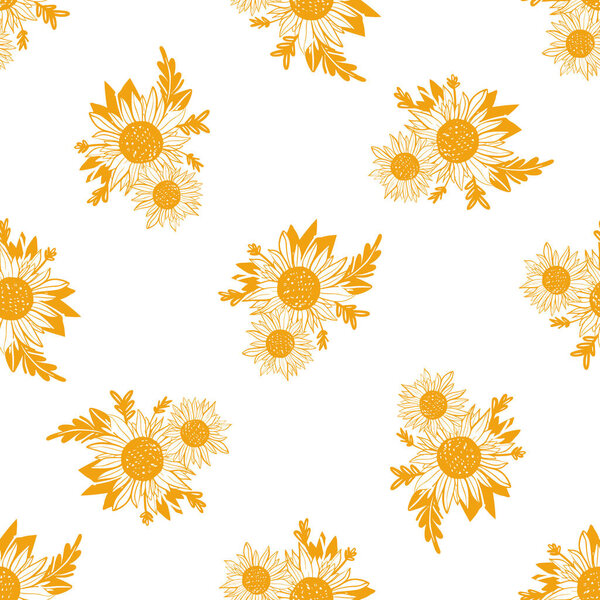 Винтажные подсолнухи цифровой фон для вашего дизайна. Бесшовный рисунок