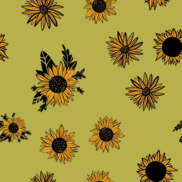 Tasarımınız için klasik ayçiçeği dijital arka planı. Kusursuz desen
