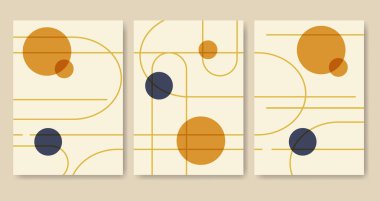 Geometrik nötr şekilli soyut orta yüzyıl posterleri. Modern boho minimalist sanat. Duvar kâğıdı, arkaplan, duvar dekorasyonu için tasarım. Vektör tarafsız illüstrasyon.