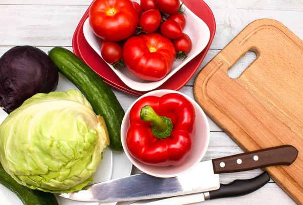 Conjunto Verduras Diversas Productos Alimenticios Saludables Tomates Pimiento Dulce Col — Foto de Stock
