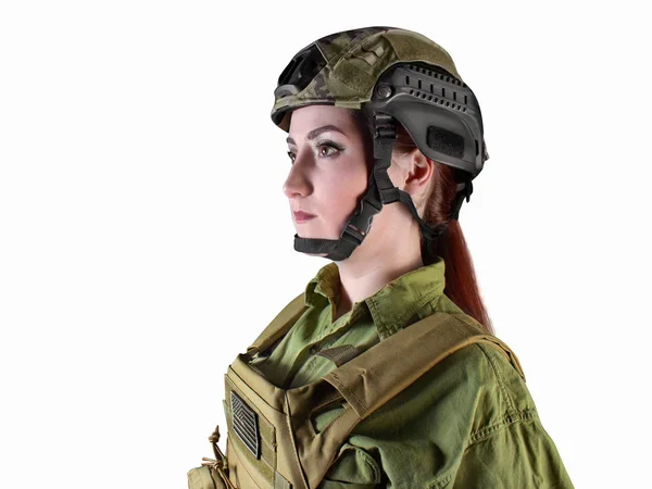 Soldado militar estadounidense mujer, retrato vista lateral . — Foto de Stock