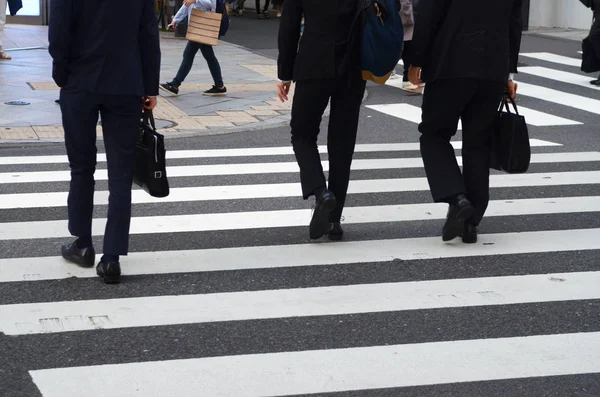 Viel Befahrener Fußgängerüberweg Bei Tokio Schwarz Weiß — Stockfoto