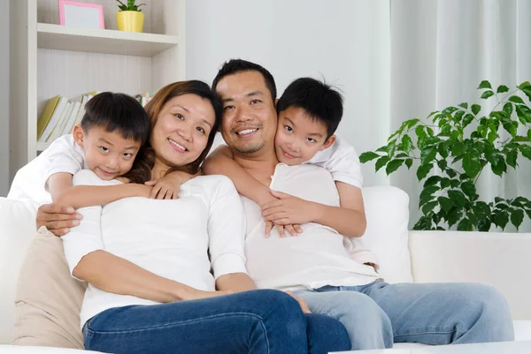 Portrait Asian Family Sitting Sofa — Stock Photo, Image