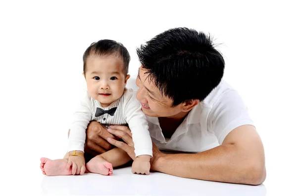 Asiatico Padre Giocare Con Suo Bambino Ragazzo — Foto Stock