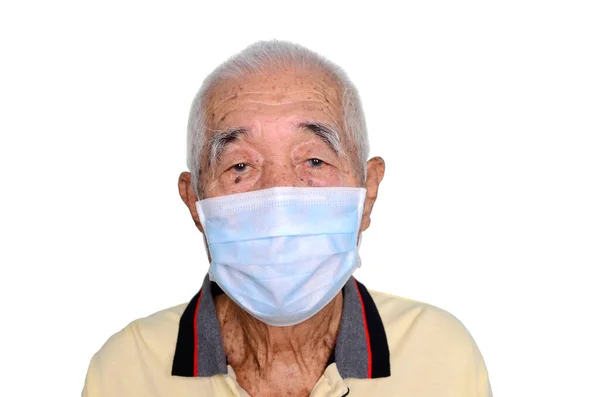 Portrét Asijského Staršího Muže Let Lékařské Masce Koncept Nebezpečí Koronaviru — Stock fotografie