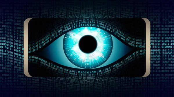 The all-seeing eye of Big brother in your smartphone, concept of permanent global covert surveillance using mobile devices, security of computer systems and networks, privacy — Stock Vector
