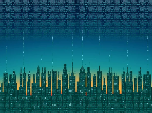 Η πόλη online, οι υπηρεσίες cloud συνδέονται. Αφηρημένη φουτουριστική ψηφιακή πόλη με μεγάλα δεδομένα, Διαδίκτυο των πραγμάτων, τεχνητή νοημοσύνη. Φόντο πληροφοριών υψηλής τεχνολογίας, έννοια της ψηφιακής τεχνολογίας — Διανυσματικό Αρχείο