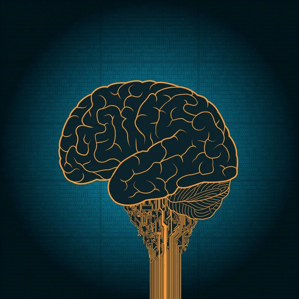 El cerebro está conectado al dispositivo electrónico. El concepto de un cyborg — Archivo Imágenes Vectoriales