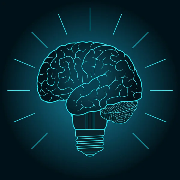 Abstraktní ilustrace s mozkem a žárovkou. Koncepce vynálezu a inovace, tvořivost, idea — Stockový vektor