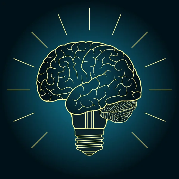 Abstraktní ilustrace s mozkem a žárovkou. Koncepce designu pro vynálezu a inovaci, tvořivost, idea — Stockový vektor