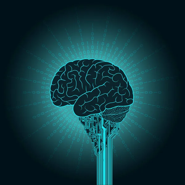 Das Gehirn ist mit dem elektronischen Gerät und einem Cloud-Dienst verbunden. das Konzept eines Cyborgs — Stockvektor