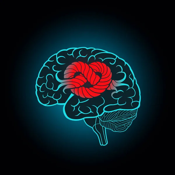 Εγκέφαλος με περιελιγμοί που σχετίζονται με τον κόμπο. Η έννοια των άλυτο προβλήματα, οι προκλήσεις — Διανυσματικό Αρχείο