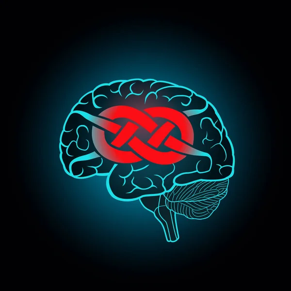 Мозок із звивинами, пов'язаними з вузлом. Поняття нерозв'язних проблем, виклики — стоковий вектор