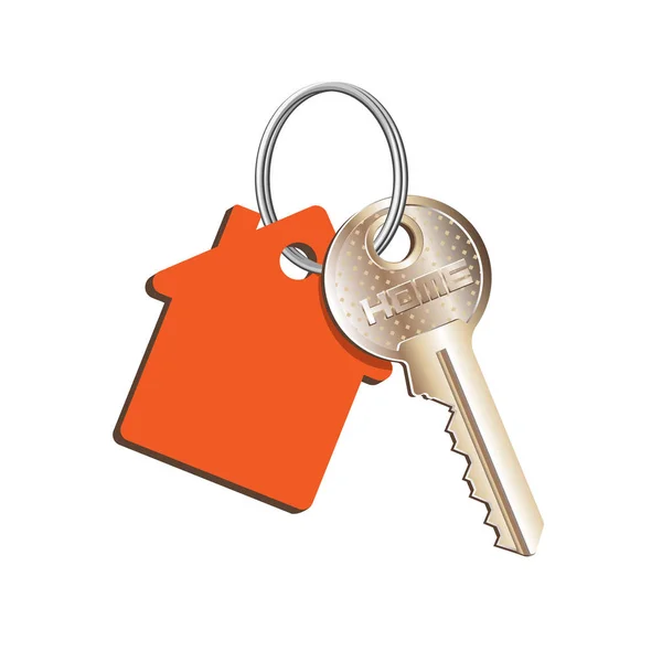 Klíčový dům na prstě s červeným řetízkem, koncept prodeje nemovitostí, pronájem nemovitosti — Stockový vektor