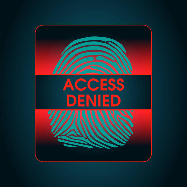 Результат сканирования отпечатков пальцев отрицается. Сканирование отпечатков пальцев - цифровая биометрическая система безопасности, защита данных
