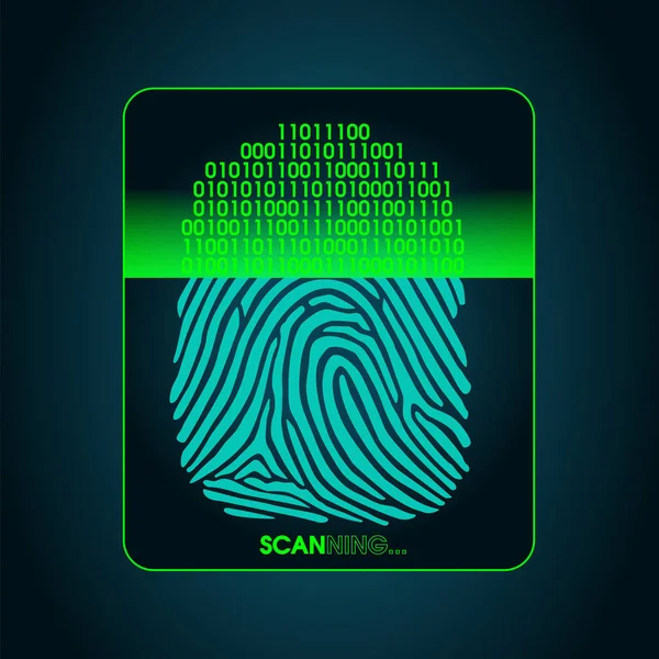 指纹扫描 - 数字生物识别安全系统。个人数据保护技术、访问控制 — 图库矢量图片