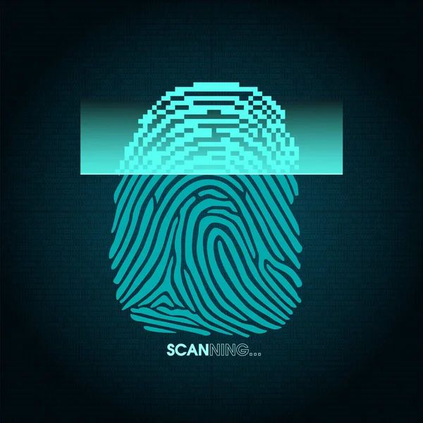 指纹扫描过程 - 数字安全系统。个人数据保护技术、访问控制 — 图库矢量图片