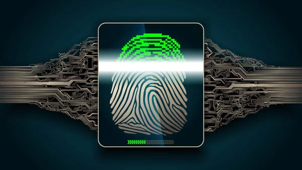 지문 스캔 시스템 - 생체 인식 보안 디지털. 개인 데이터 보호 기술, 액세스 제어 — 스톡 벡터