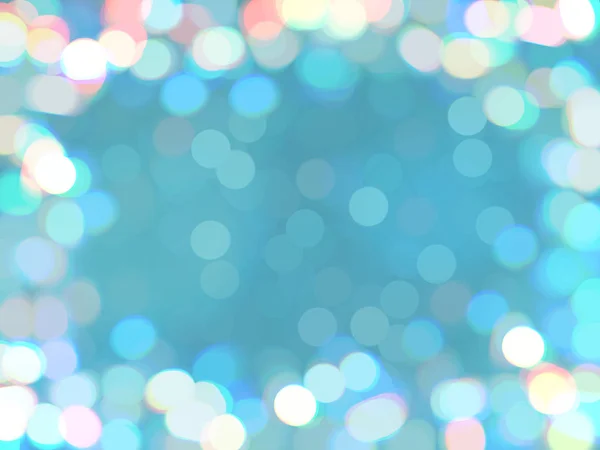 Blaues Bokeh-Licht defokussiert Hintergrund. Rahmen aus leuchtend glänzendem, farbigem Konfetti, verschwommenem Hintergrund — Stockfoto