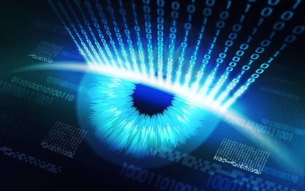 El sistema de escaneo de la retina, dispositivos biométricos de seguridad. Tecnología de protección de datos personales —  Fotos de Stock