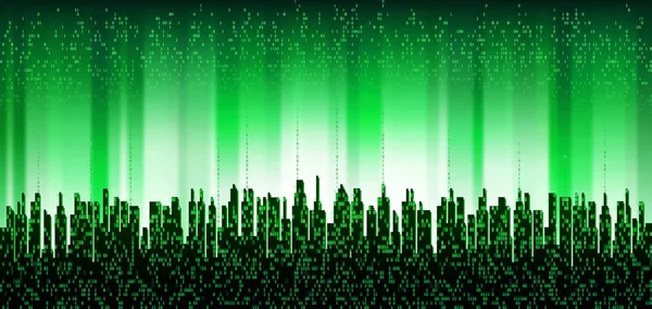 The city online. Abstract futuristic digital city, cloud connected, skyline  background — Stock Photo, Image