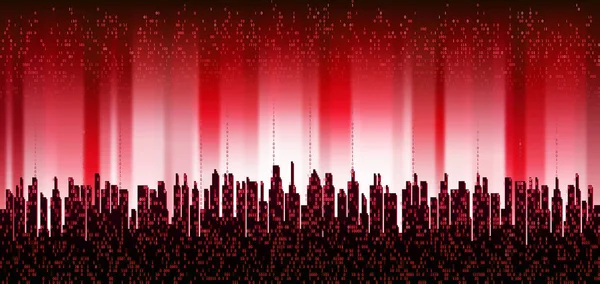 Şehir çevrimiçi. Soyut fütüristik dijital şehir, bulut bağlantılı, ufuk çizgisi arka plan — Stok fotoğraf