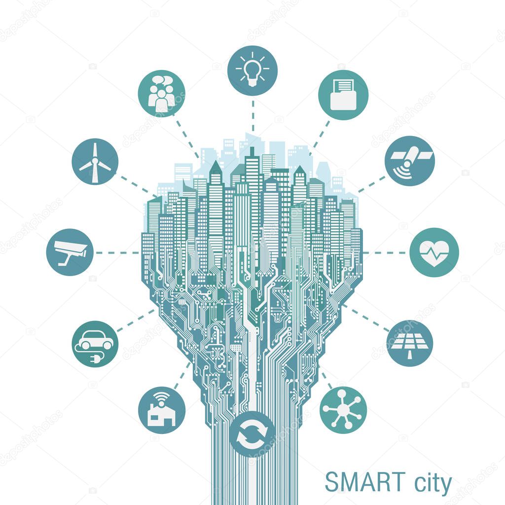 Smart city with advanced smart services, circuit board, the Internet of things, social networking