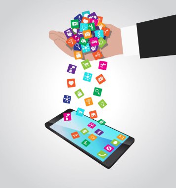 Akıllı telefondaki uygulamaları el yükler ve yükler