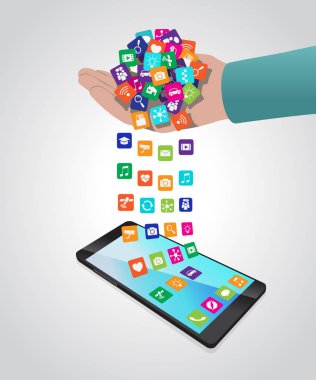 Akıllı telefondaki uygulamaları el yükler ve yükler
