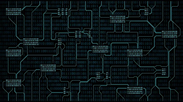 Abstraktní futuristická deska elektronických obvodů s binárním kódem, pozadím počítačové digitální technologie, dobře uspořádané vrstvy — Stockový vektor