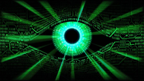 Matrix elektronik göz kavramı, teknolojileri küresel gözetim, bilgisayar sistemleri ve ağların hack, iyi organize katmanları — Stok Vektör