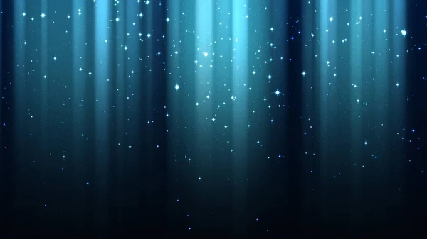 Dark blue background with rays of light, sparkles, night shining starry sky