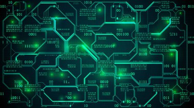 Abstract futuristic electronic circuit board with binary code, neural network and big data - an element of artificial intelligence, matrix background with digits clipart