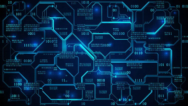 Abstract futuristic electronic circuit board with binary code, neural network and big data - an element of artificial intelligence, matrix background with digits — Stock Vector