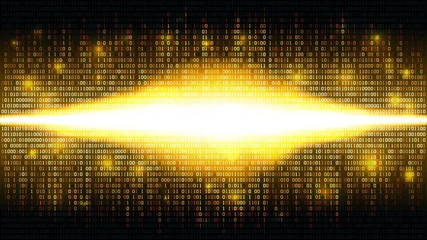 Золотой бинарный фон с ярким сиянием в цифровом пространстве, перламутровое облако больших данных, поток информации — стоковый вектор