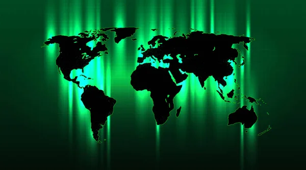 Carte du monde abstraite brillamment mise en évidence sur fond de grille verte — Image vectorielle