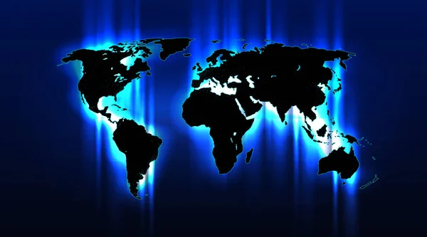 Carte du monde abstraite brillamment mise en évidence sur fond de grille bleue — Image vectorielle